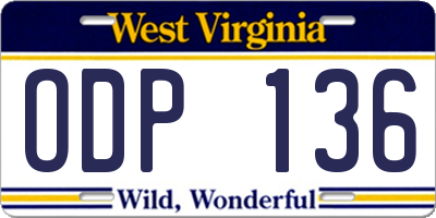 WV license plate ODP136