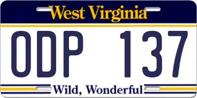 WV license plate ODP137