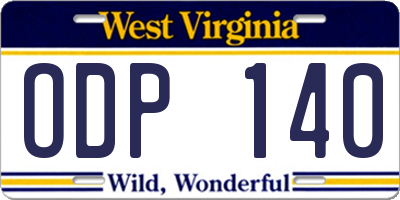 WV license plate ODP140