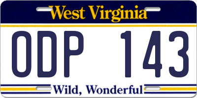 WV license plate ODP143