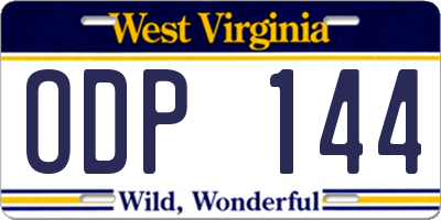 WV license plate ODP144