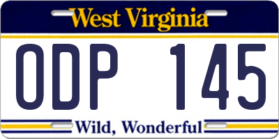 WV license plate ODP145