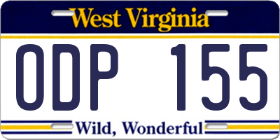 WV license plate ODP155