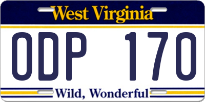 WV license plate ODP170