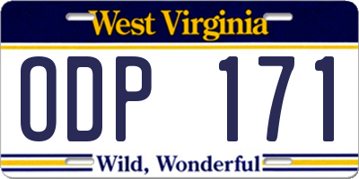 WV license plate ODP171
