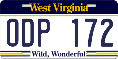 WV license plate ODP172
