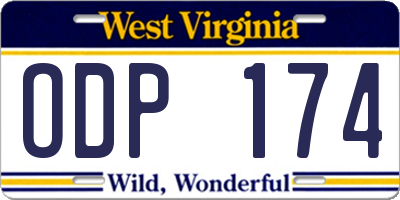 WV license plate ODP174