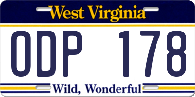 WV license plate ODP178