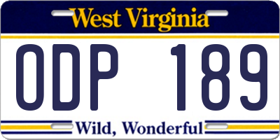 WV license plate ODP189