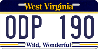 WV license plate ODP190