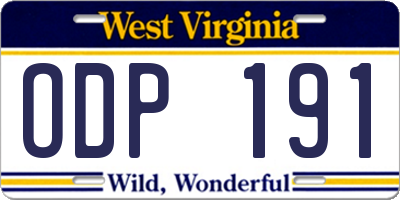 WV license plate ODP191