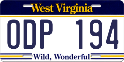 WV license plate ODP194