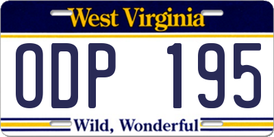 WV license plate ODP195