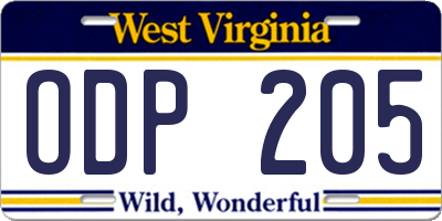 WV license plate ODP205