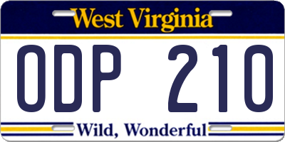 WV license plate ODP210