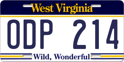 WV license plate ODP214