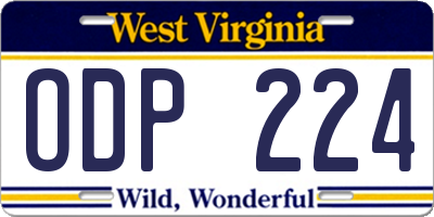 WV license plate ODP224