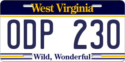 WV license plate ODP230