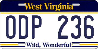 WV license plate ODP236