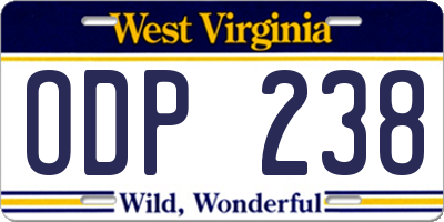 WV license plate ODP238