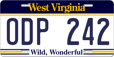 WV license plate ODP242