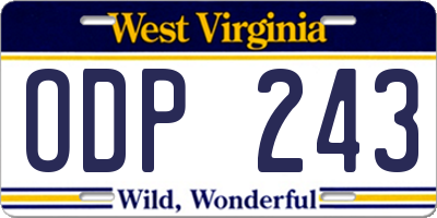 WV license plate ODP243