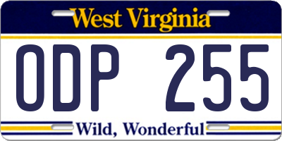 WV license plate ODP255