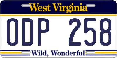 WV license plate ODP258