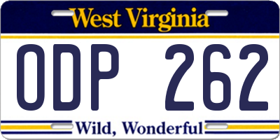 WV license plate ODP262