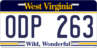 WV license plate ODP263