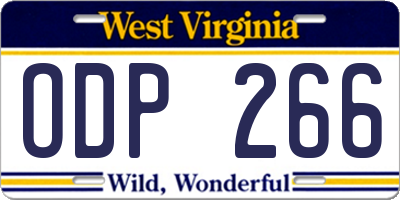 WV license plate ODP266