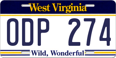 WV license plate ODP274