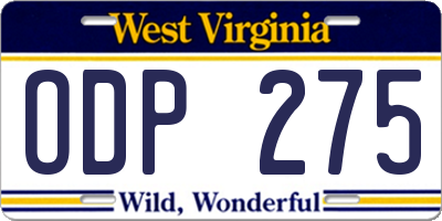 WV license plate ODP275