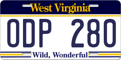 WV license plate ODP280