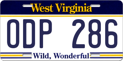 WV license plate ODP286