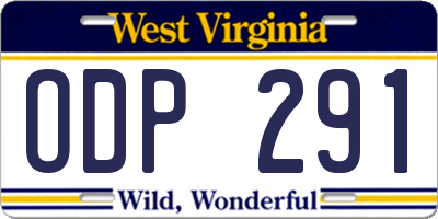 WV license plate ODP291