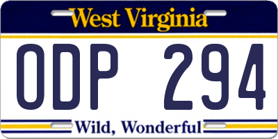 WV license plate ODP294
