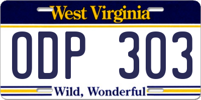 WV license plate ODP303