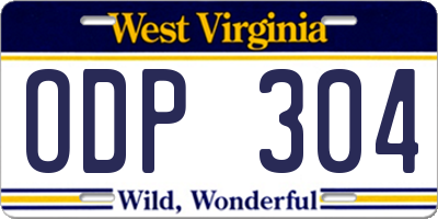 WV license plate ODP304