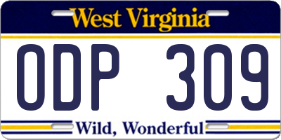 WV license plate ODP309