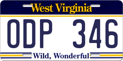 WV license plate ODP346