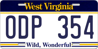 WV license plate ODP354