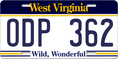 WV license plate ODP362