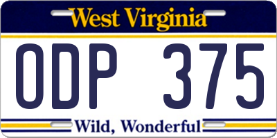 WV license plate ODP375