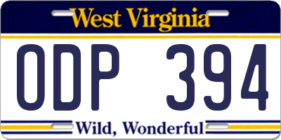 WV license plate ODP394