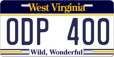 WV license plate ODP400