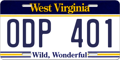 WV license plate ODP401