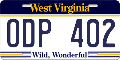 WV license plate ODP402