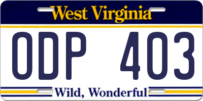 WV license plate ODP403