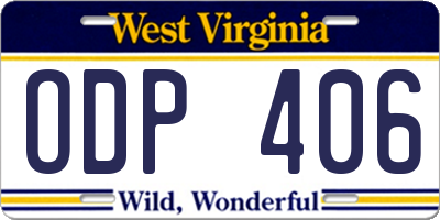 WV license plate ODP406